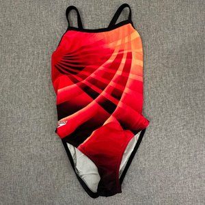 Womens SPEEDO One Piece Swimsuit Sz 6/32 Black Orange Swimwear Sporty Antron & L